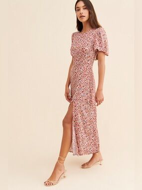 Split Maxi Dress in Multi-color Ditsy Print